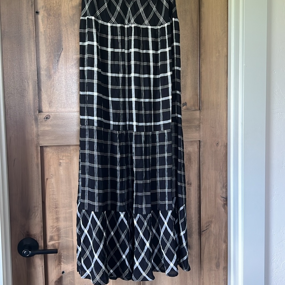 NWT J. Jill Black White Mixed Print Plaid Print Midi Dress - Picture 4 of 10